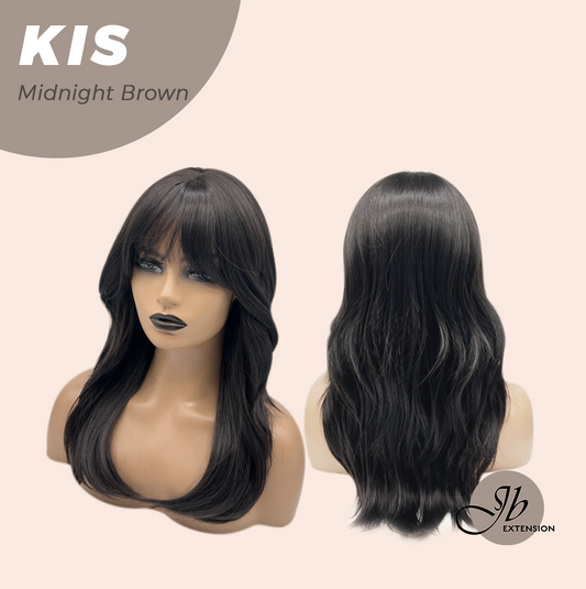 JBEXTENSION 20 Inches Wave Midnight Brown(Black/Brown) Wig with Bangs KIS MIDNIGHT BROWN