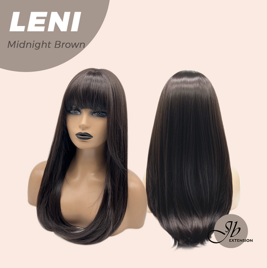 JBEXTENSION 22 Inches Midnight Brown(Black/Brown) Fashion Wig with Bangs LENI MIDNIGHT BROWN
