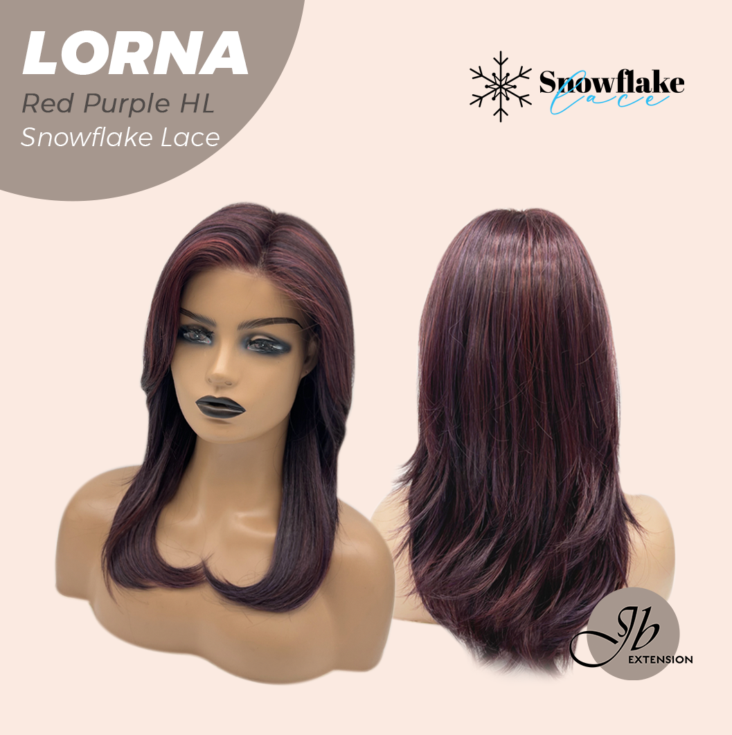 [FINAL SALE] JBEXTENSION 18 Inches Red Purple Highlight Curly Pre-Cut Snowflake Lace Frontlace Glueless Wig LORNA SNOWFLAKE RED PURPLE HIGHLIGHT【PERMATEASE】【BENDY EAR TABS】- M/L
