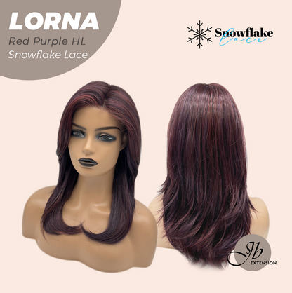 [FINAL SALE] JBEXTENSION 18 Inches Red Purple Highlight Curly Pre-Cut Snowflake Lace Frontlace Glueless Wig LORNA SNOWFLAKE RED PURPLE HIGHLIGHT【PERMATEASE】【BENDY EAR TABS】- M/L