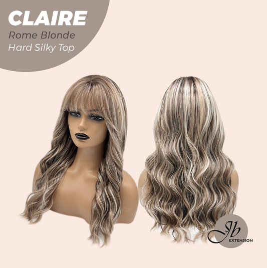 JBEXTENSION 22 Inches Scalpiana Rome Blonde 3.5X4 Hard Silky Top Natural Scalp Effect Women Wig with Bangs CLAIRE SILKY TOP - ROME BLONDE