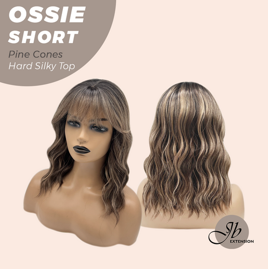 JBEXTENSION 14 Inches Scalpiana Wave Pine Cones 3.5X4 Hard Silky Top Natural Scalp Effect Wig with Bangs OSSIE SHORT - PINE CONES