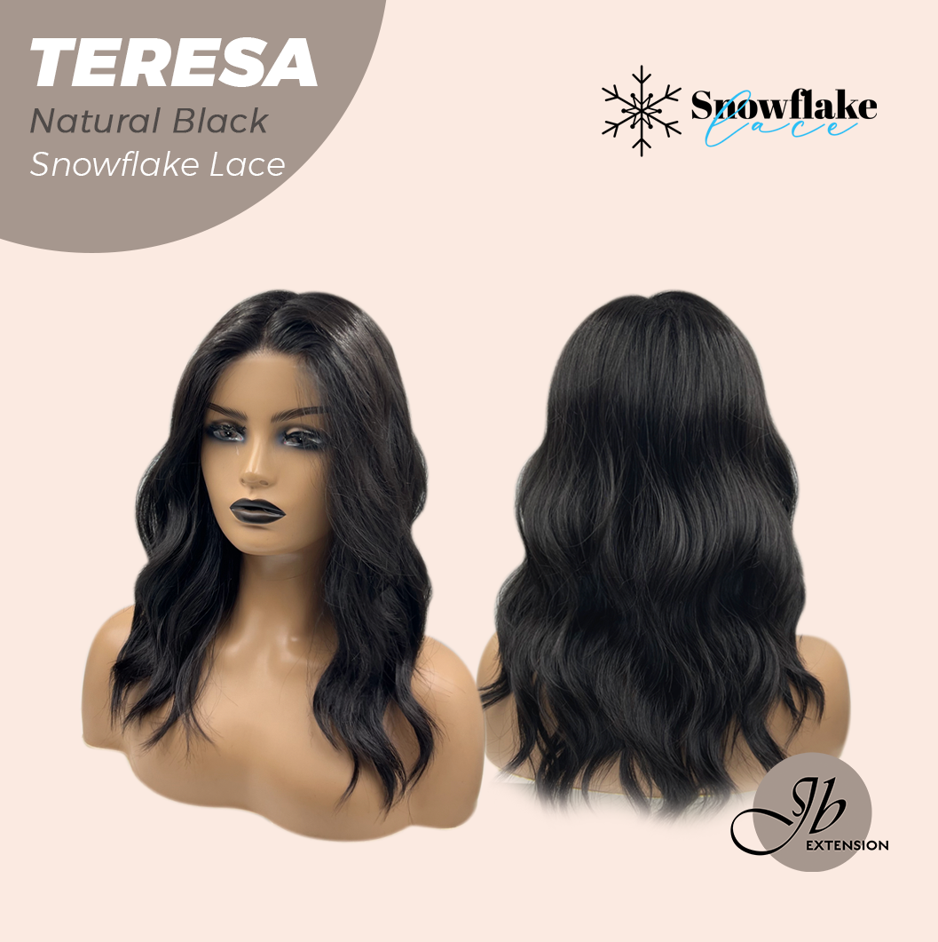 JBEXTENSION 18 Inches Natural Black Pre-Cut Snowflake Lace Frontlace Glueless Wig TERESA NATURAL BLACK【PERMATEASE】【BENDY EAR TABS】- S/M