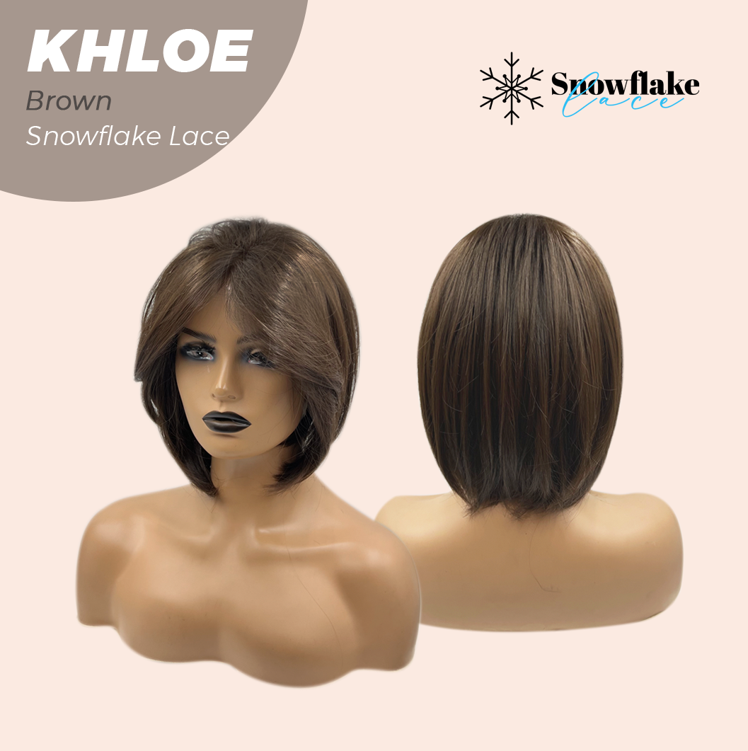 JBEXTENSION 12 Inches Bob Cut Brown Pre-Cut Snowflake Lace Frontlace Glueless Wig KHLOE BROWN【PERMATEASE】【BENDY EAR TABS】- S/M
