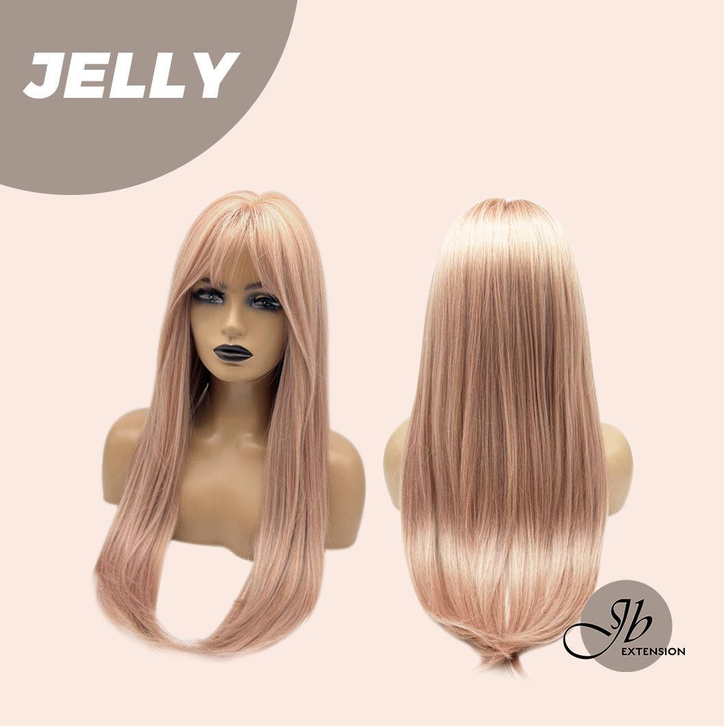 JBEXTENSION 24 Inches Long Straight Pink Wig with Bangs JELLY