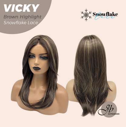 [FINAL SALE] JBEXTENSION 20 Inches Dark Brown with Highlight Pre-Cut Snowflake Lace Frontlace Glueless Wig VICKY BROWN HIGHLIGHT【PERMATEASE】【BENDY EAR TABS】- M/L