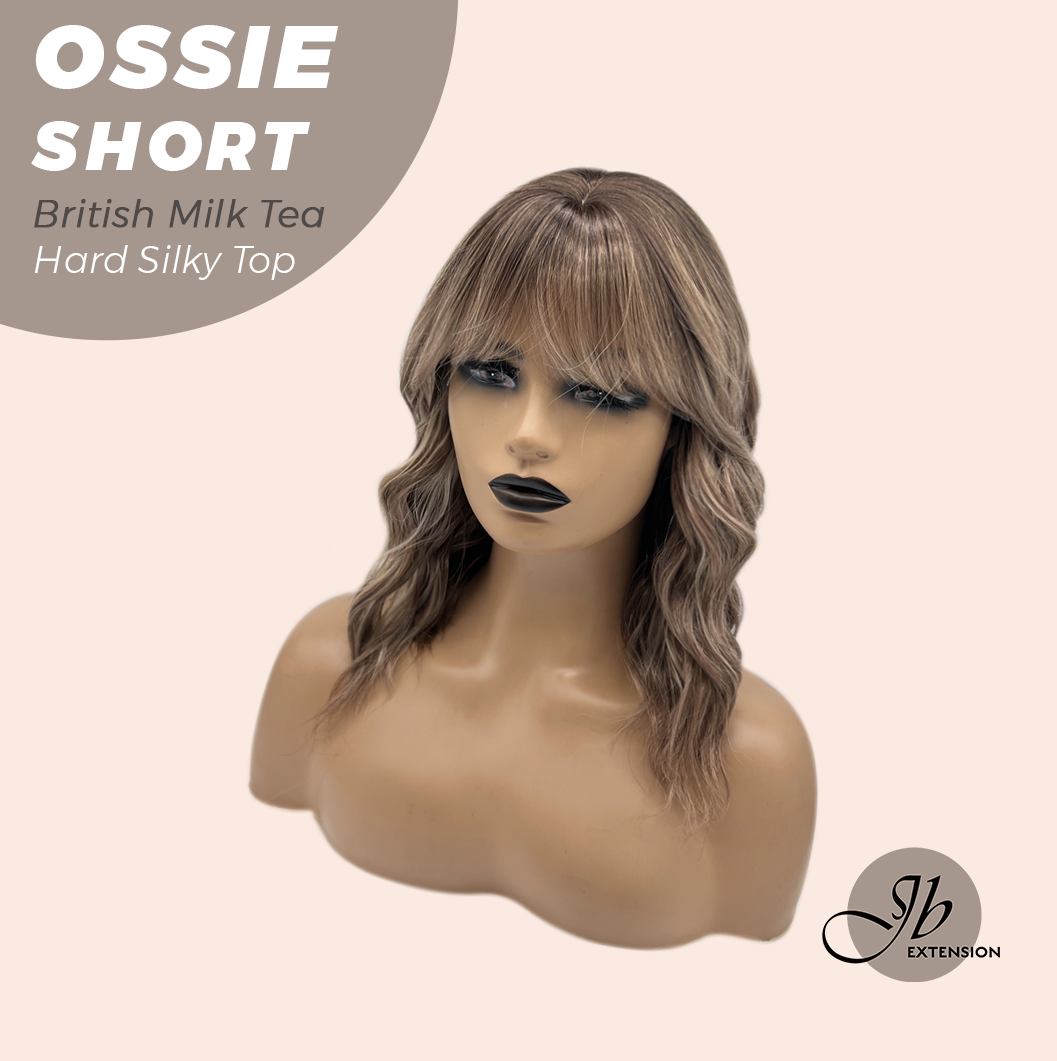 JBEXTENSION 14 Inches Scalpiana Wave British Milk Tea 3.5X4 Hard Silky Top Natural Scalp Effect Wig with Bangs OSSIE SHORT - BRITISH MILK TEA