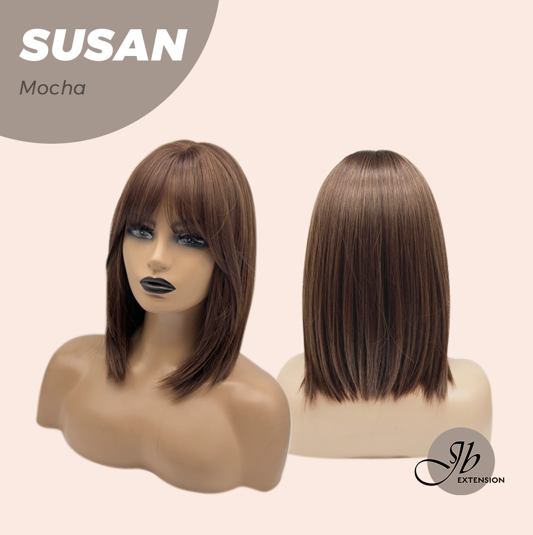 JBEXTENSION 14 Inches Short Bob Cut Mocha Wig with Bangs SUSAN MOCHA
