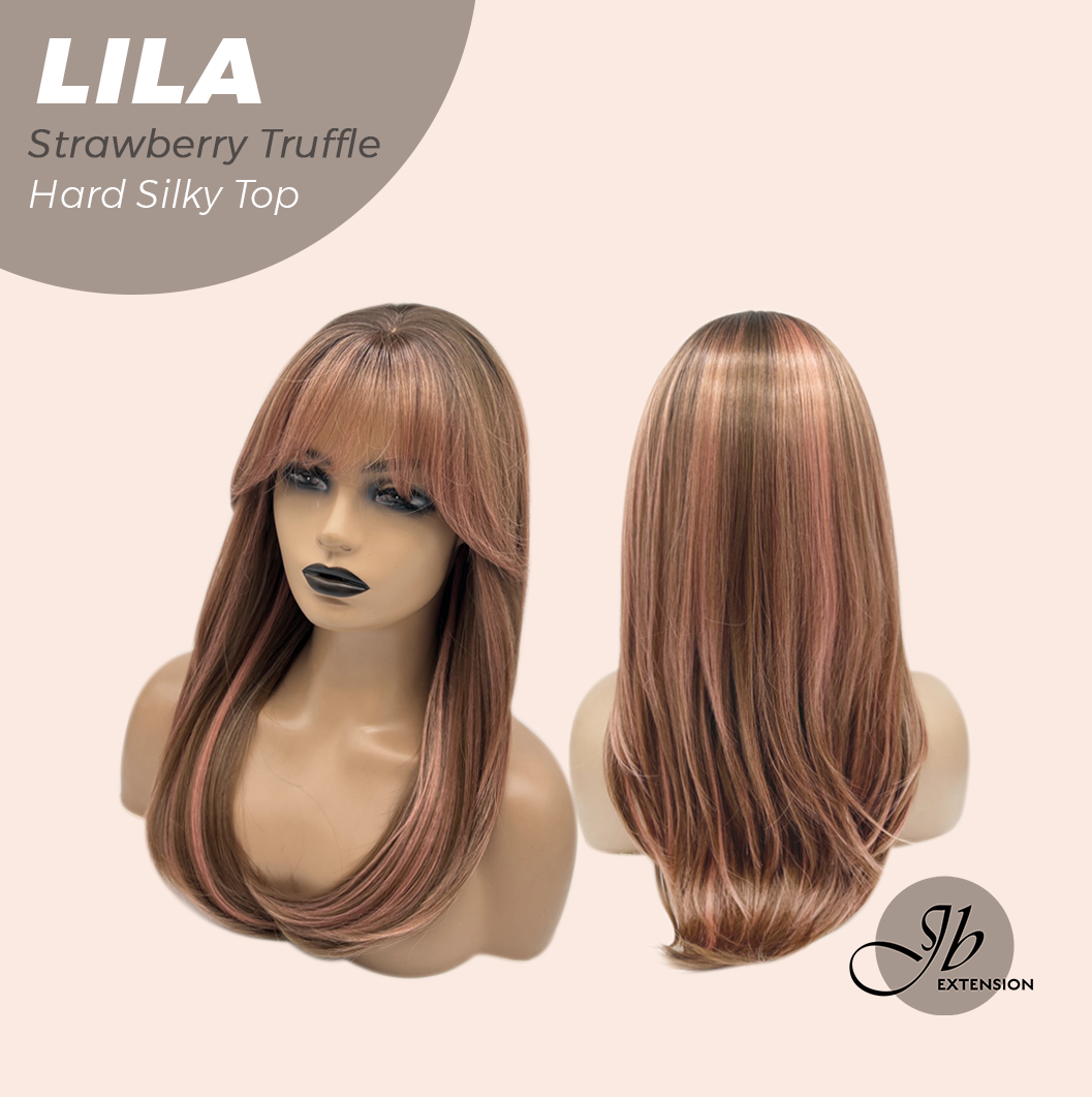 JBEXTENSION 20 Inches Scalpiana Strawberry Truffle Wolf Cut 3.5X4 Hard Silky Top Natural Scalp Effect Wig with Bangs LILA STRAWBERRY TRUFFLE