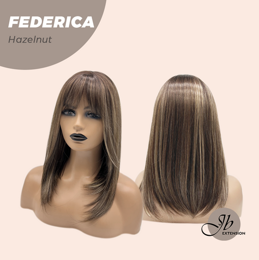 JBEXTENSION 16 Inches Short Bob Cut Hazelnut Wig with Bangs FEDERICA HAZELNUT