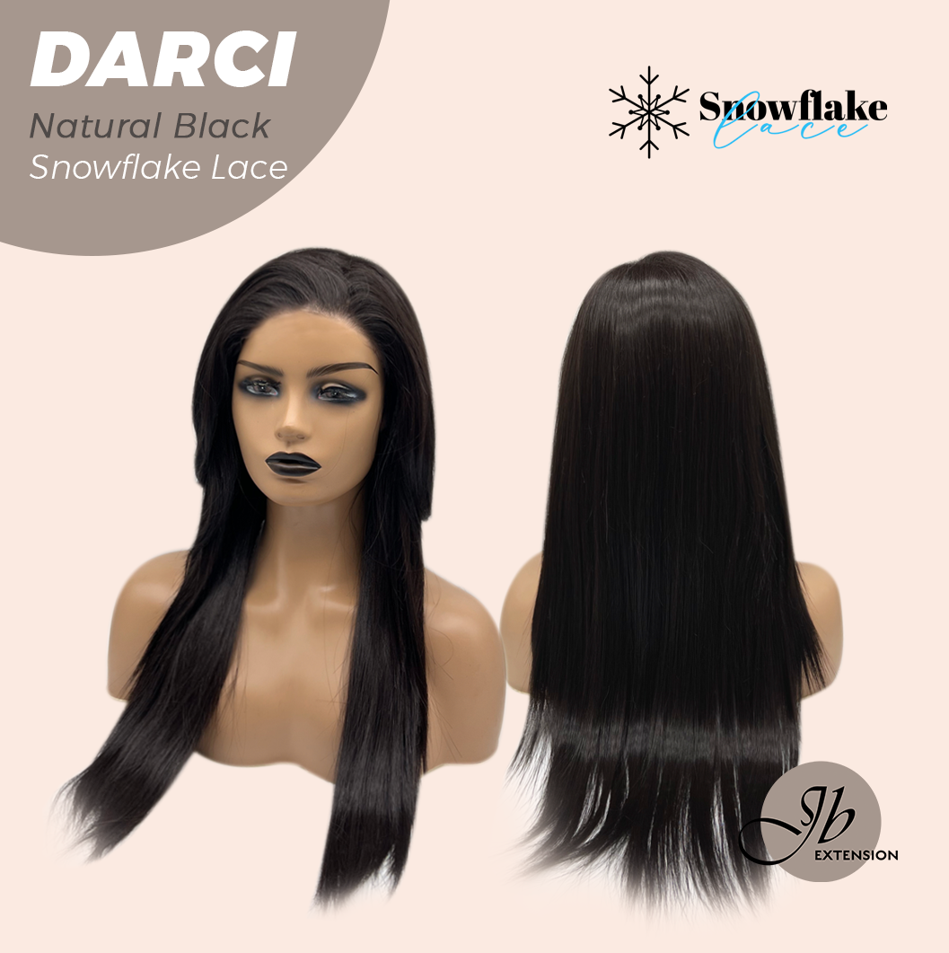JBEXTENSION 25 Inches Natural Black Pre-Cut Snowflake Lace Frontlace Glueless Wig DARCI NATURAL BLACK【PERMATEASE】【BENDY EAR TABS】- M/L