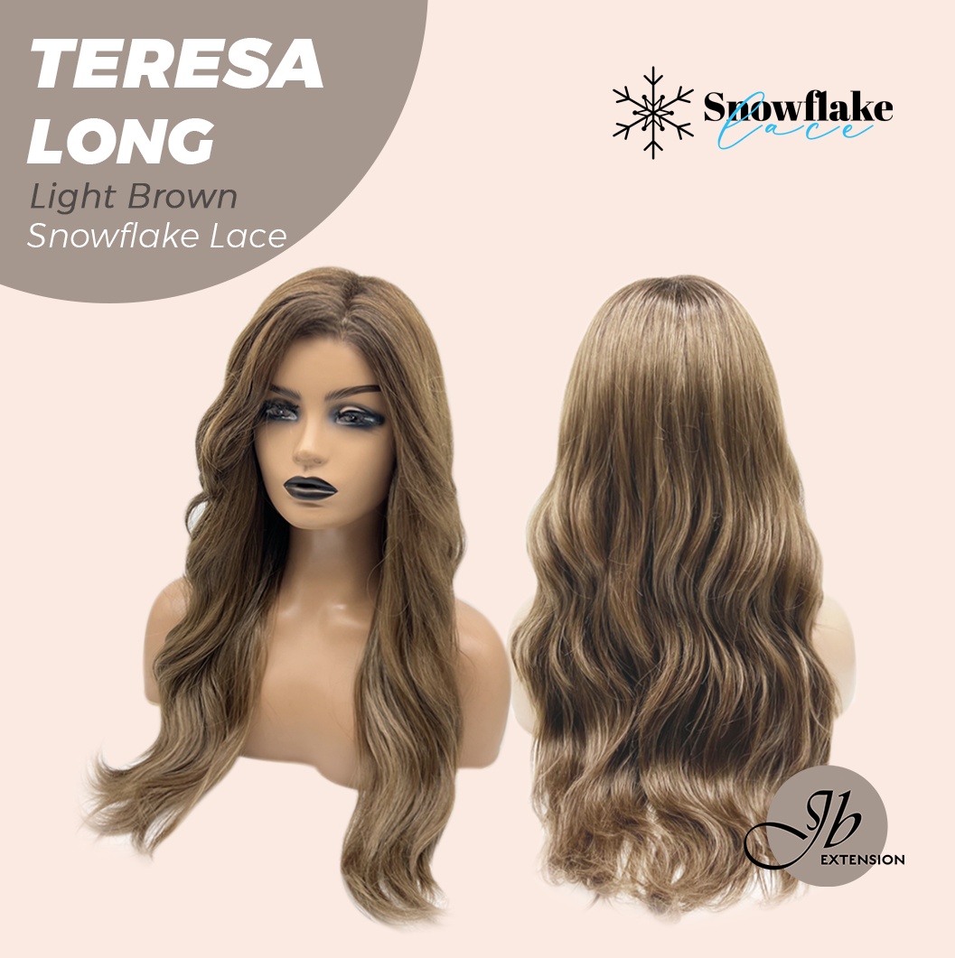JBEXTENSION 22 Inches Long Light Brown Pre-Cut Snowflake Lace Frontlace Glueless Wig TERESA LONG LIGHT BROWN【PERMATEASE】【BENDY EAR TABS】- M/L