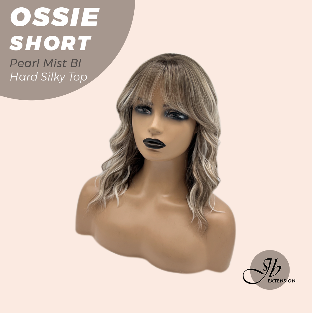JBEXTENSION 14 Inches Scalpiana Wave Pearl Mist Blonde 3.5X4 Hard Silky Top Natural Scalp Effect Wig with Bangs OSSIE SHORT - PEARL MIST BLONDE