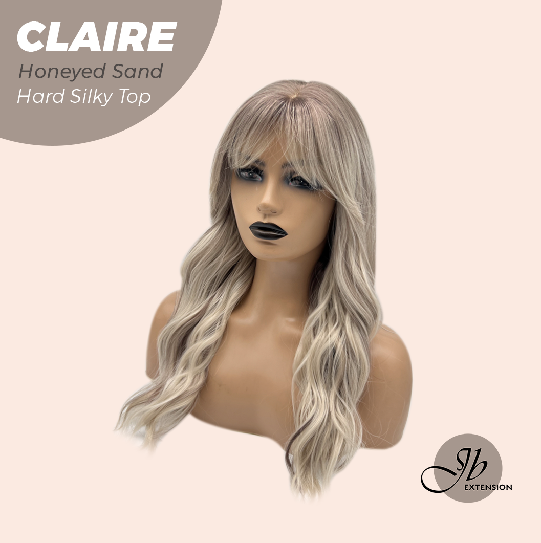 JBEXTENSION 22 Inches Scalpiana Honeyed Sand 3.5X4 Hard Silky Top Natural Scalp Effect Women Wig with Bangs CLAIRE SILKY TOP - HONEYED SAND