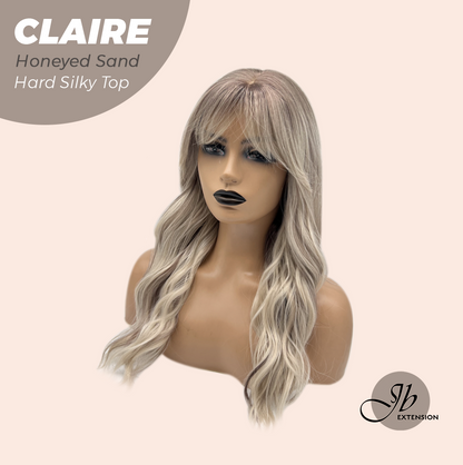 JBEXTENSION 22 Inches Scalpiana Honeyed Sand 3.5X4 Hard Silky Top Natural Scalp Effect Women Wig with Bangs CLAIRE SILKY TOP - HONEYED SAND