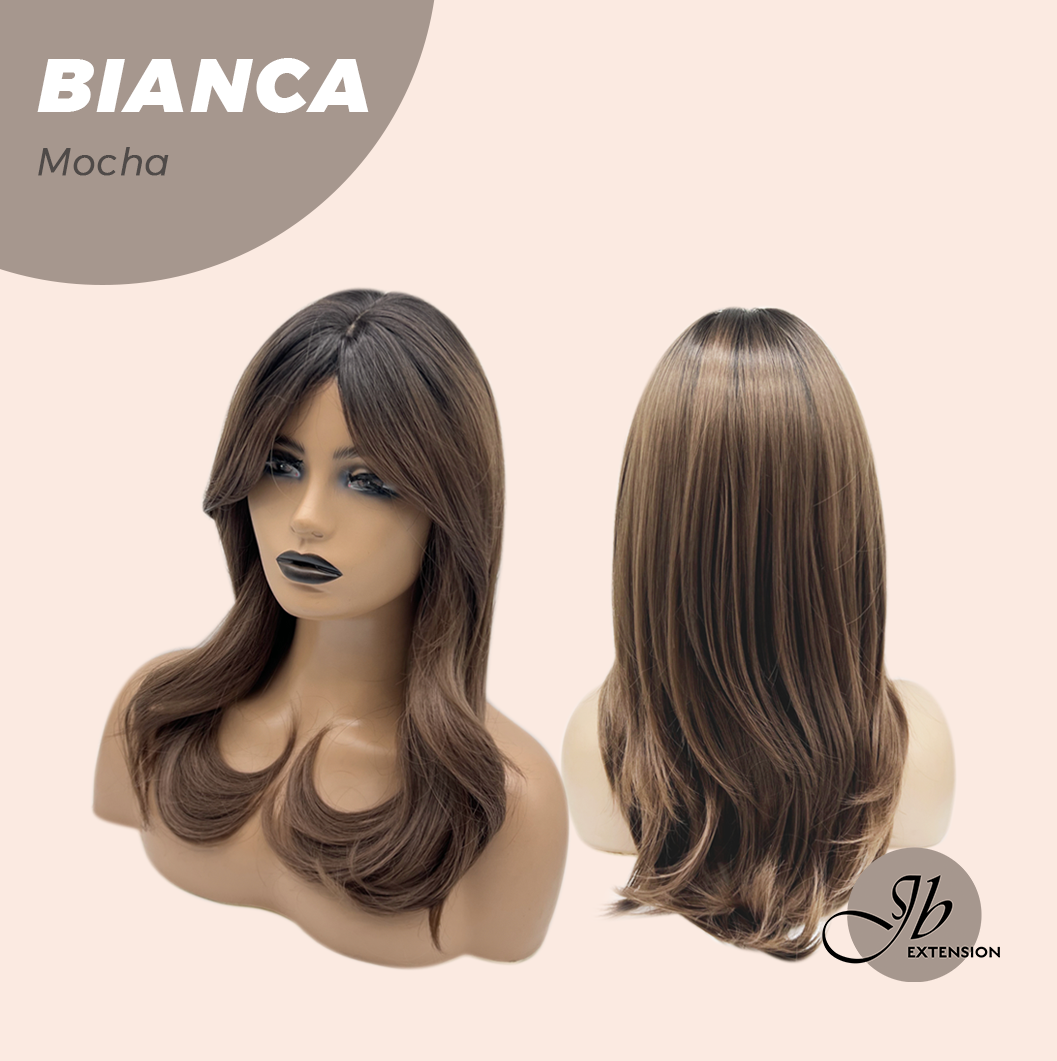 JBEXTENSION 20 Inches Curly Mocha Wig with Bangs BIANCA MOCHA