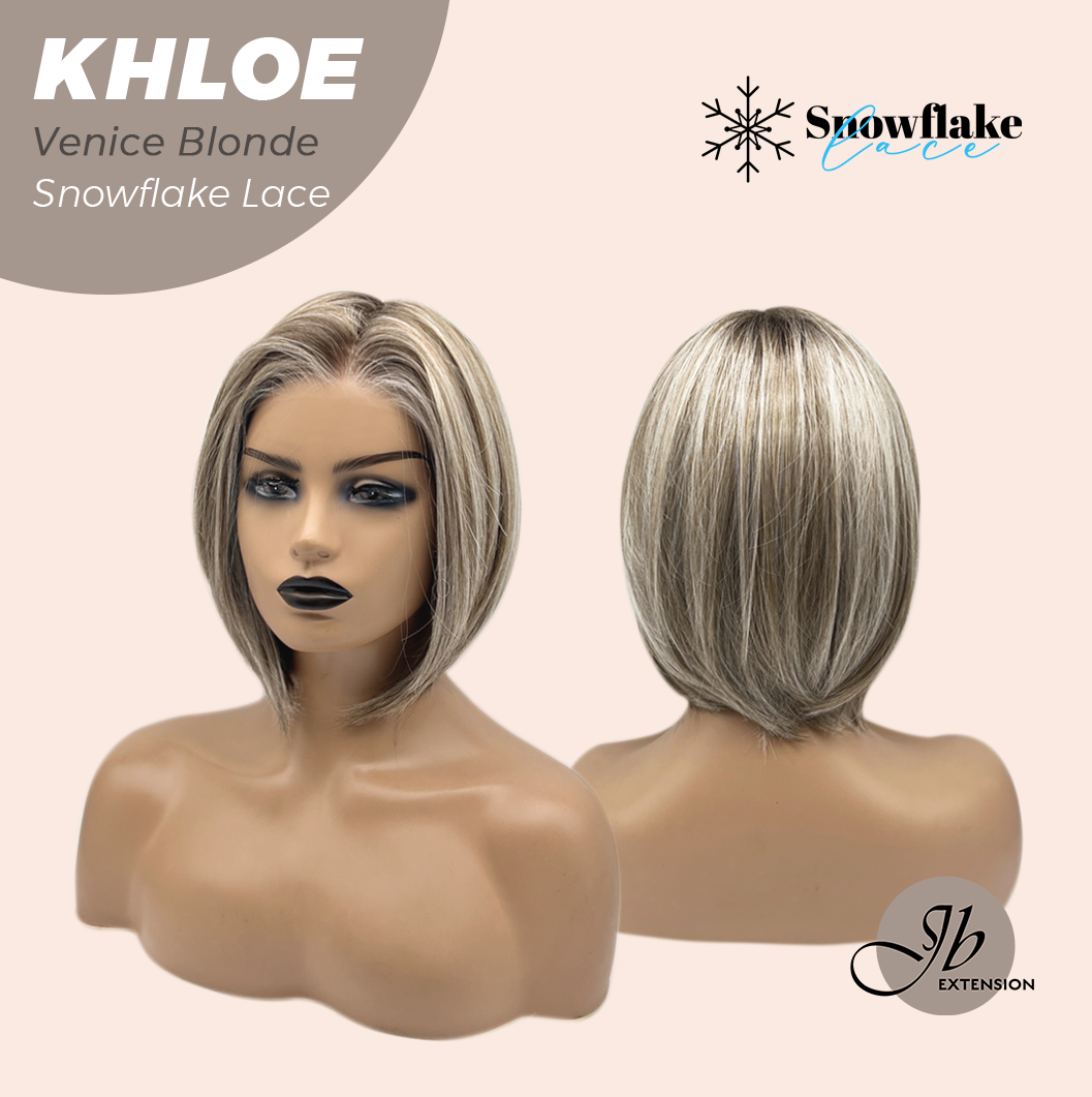 JBEXTENSION 12 Inches Bob Cut Venice Blonde Pre-Cut Snowflake Lace Frontlace Glueless Wig KHLOE VENICE BLONDE【PERMATEASE】【BENDY EAR TABS】- M/L