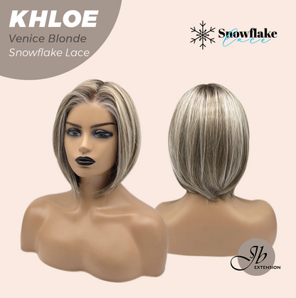 JBEXTENSION 12 Inches Bob Cut Venice Blonde Pre-Cut Snowflake Lace Frontlace Glueless Wig KHLOE VENICE BLONDE【PERMATEASE】【BENDY EAR TABS】- M/L