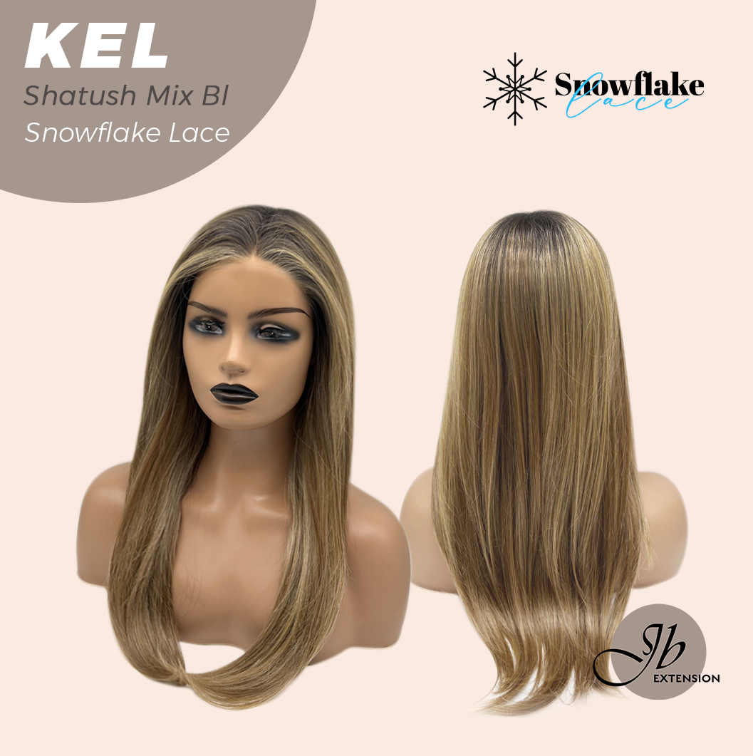 JBEXTENSION 22 Inches Shatush Mix Blonde Pre-Cut Snowflake Lace Frontlace Glueless Wig KEL SHATUSH MIX BLONDE【PERMATEASE】【BENDY EAR TABS】- M/L