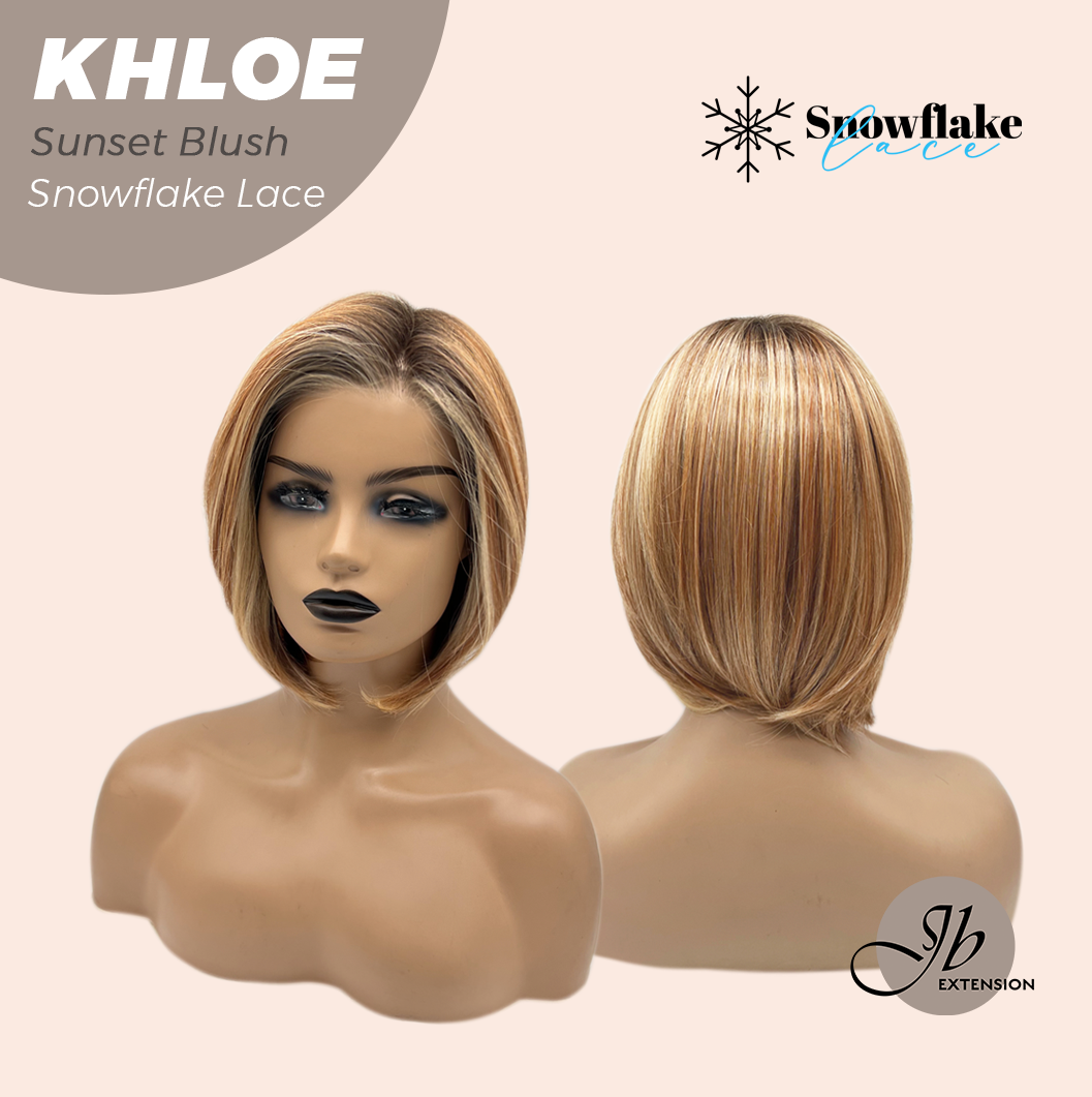 JBEXTENSION 12 Inches Bob Cut Sunset Blush Pre-Cut Snowflake Lace Frontlace Glueless Wig KHLOE SUNSET BLUSH【PERMATEASE】【BENDY EAR TABS】- S/M