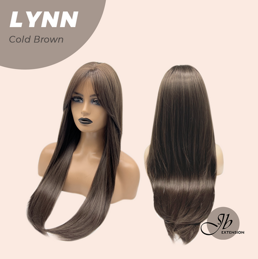 JBEXTENSION 28 Inches Long Straight Cold Brown Wig with Bangs LYNN COLD BROWN