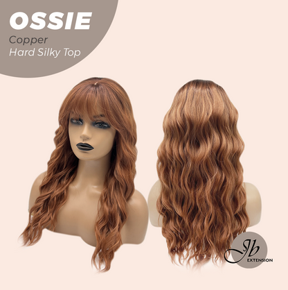 JBEXTENSION 22 Inches Scalpiana Long Wave Copper 3.5X4 Hard Silky Top Natural Scalp Effect Wig with Bangs OSSIE COPPER