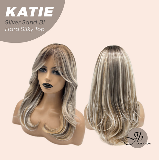 JBEXTENSION 18 Inches Scalpiana Curly Silver Sand Blonde 3.5X4 Hard Silky Top Natural Scalp Effect Wig with Bangs KATIE SILVER SAND BLONDE