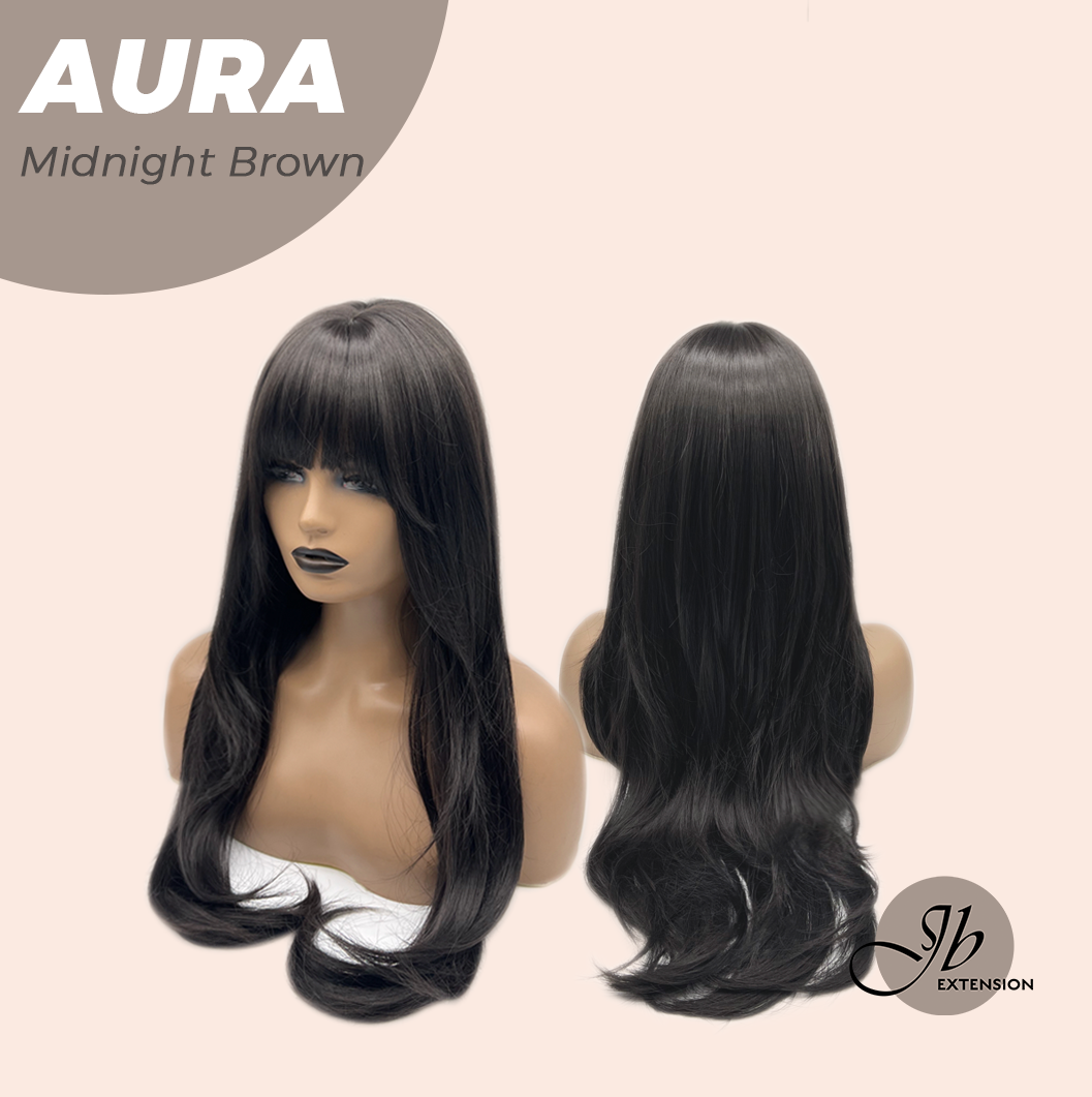 JBEXTENSION 26 Inches Long Midnight Brown(Black/Brown) Wig with Bangs AURA MIDNIGHT BROWN