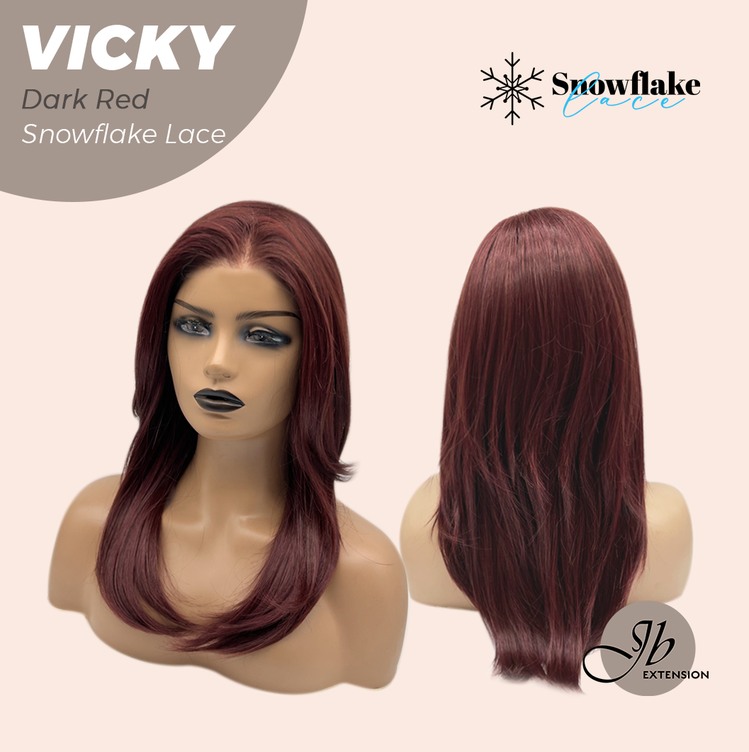[FINAL SALE] JBEXTENSION 20 Inches Dark Red Pre-Cut Snowflake Lace Frontlace Glueless Wig VICKY DARK RED【PERMATEASE】【BENDY EAR TABS】