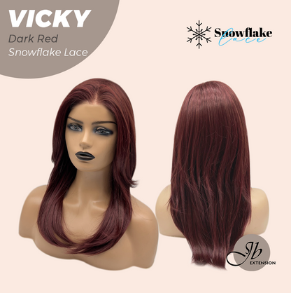 [FINAL SALE] JBEXTENSION 20 Inches Dark Red Pre-Cut Snowflake Lace Frontlace Glueless Wig VICKY DARK RED【PERMATEASE】【BENDY EAR TABS】