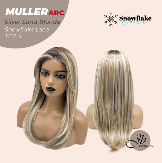 JBEXTENSION 22 Inches Silver Sand Blonde Pre-Cut Arc Snowflake Lace Frontlace Glueless Wig MULLER ARC - SILVER SAND BLONDE【BENDY EAR TABS】