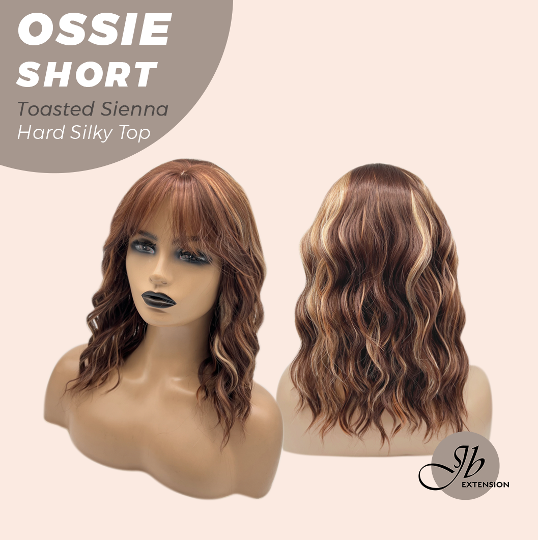 JBEXTENSION 14 Inches Scalpiana Wave Toasted Sienna 3.5X4 Hard Silky Top Natural Scalp Effect Wig with Bangs OSSIE SHORT - TOASTED SIENNA
