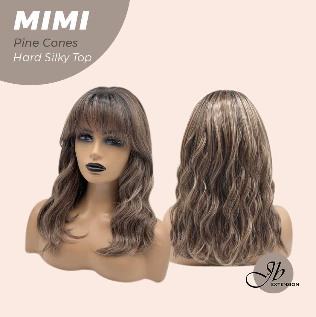JBEXTENSION 16 Inches Scalpiana 3.5X4 Hard Silky Top Natural Scalp Effect Pine Cones Body Wave Wig with Bangs Wig MIMI SILK TOP - PINE CONES