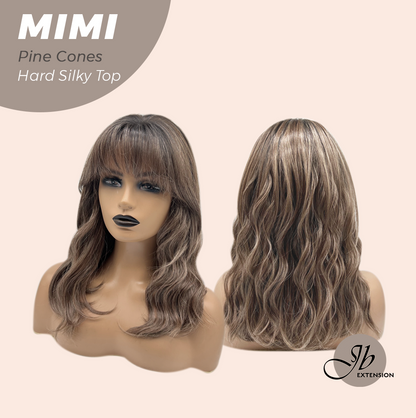 JBEXTENSION 16 Inches Scalpiana 3.5X4 Hard Silky Top Natural Scalp Effect Pine Cones Body Wave Wig with Bangs Wig MIMI SILK TOP - PINE CONES