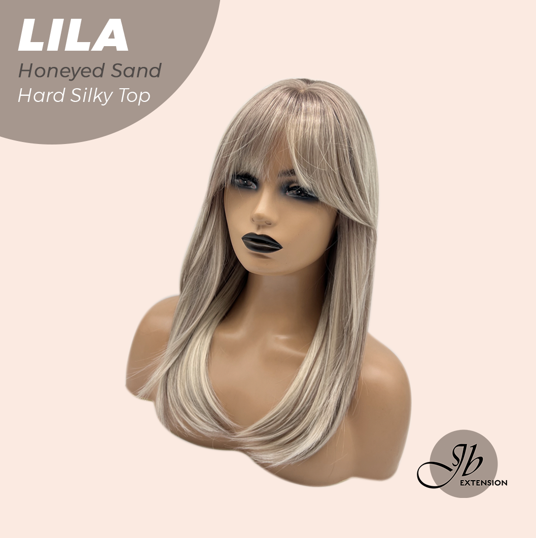 JBEXTENSION 20 Inches Scalpiana Honeyed Sand Wolf Cut 3.5X4 Hard Silky Top Natural Scalp Effect Wig with Bangs LILA HONEYED SAND