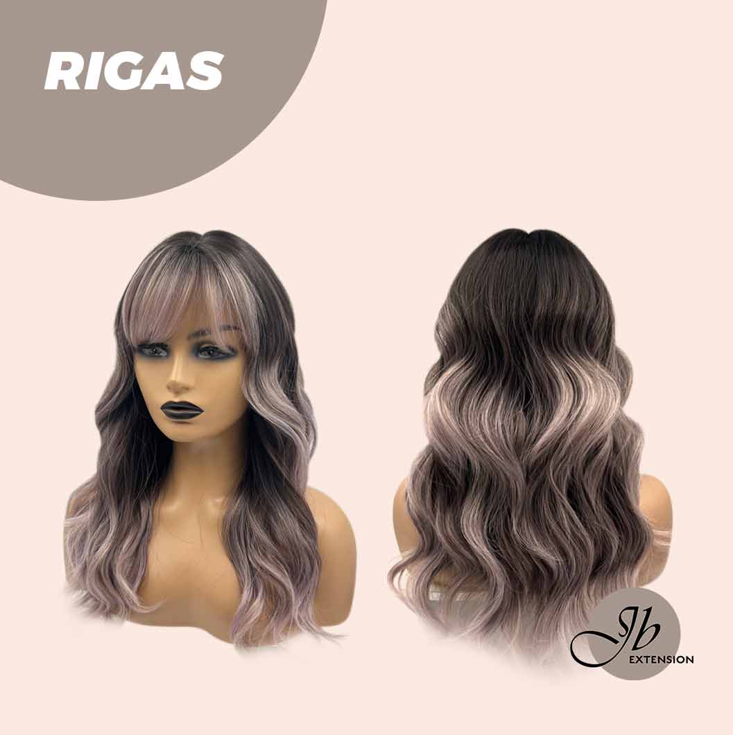 JBEXTENSION 20 Inches Shatush Purple Body Wave Wig With Bangs RIGAS