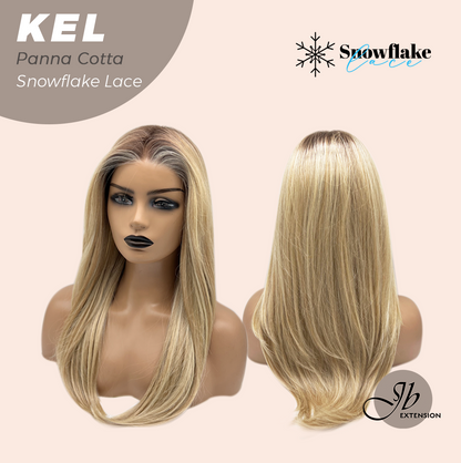 JBEXTENSION 22 Inches Panna Cotta Pre-Cut Snowflake Lace Frontlace Glueless Wig KEL PANNA COTTA【PERMATEASE】【BENDY EAR TABS】- M/L