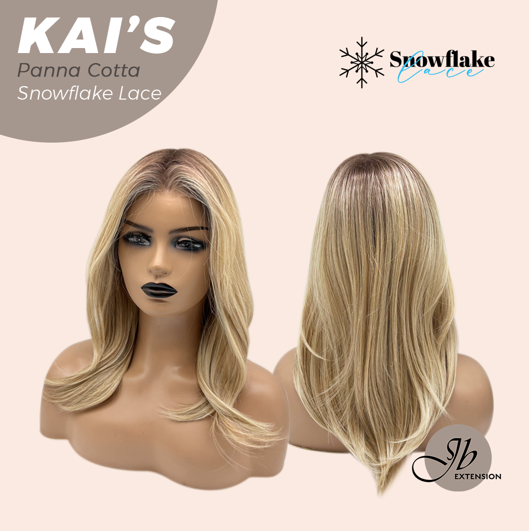 JBEXTENSION 18 Inches Panna Cotta Pre-Cut Snowflake Lace Frontlace Glueless Wig KAI'S PANNA COTTA【PERMATEASE】【BENDY EAR TABS】- M/L