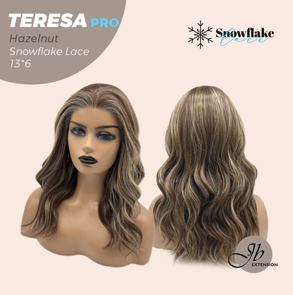 JBEXTENSION 18 Inches Hazelnut Pre-Cut 13X6 Free Part Snowflake Lace Frontlace Glueless Wig TERESA PRO - HAZELNUT【BENDY EAR TABS】