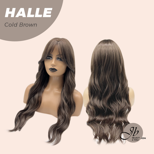 JBEXTENSION 27 Inches Long Wave Cold Brown Wig with Bangs HALLE COLD BROWN