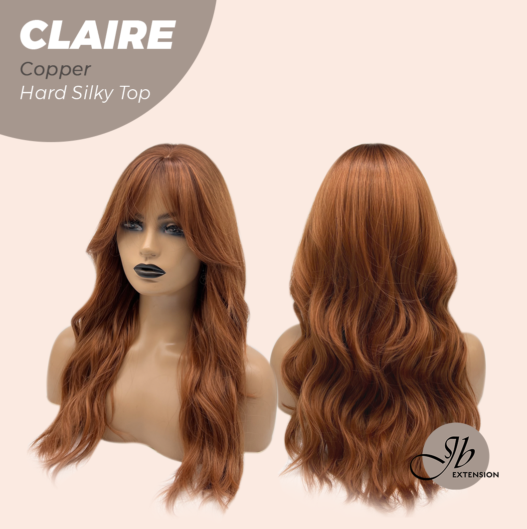 JBEXTENSION 22 Inches Scalpiana Copper 3.5X4 Hard Silky Top Natural Scalp Effect Women Wig with Bangs CLAIRE SILKY TOP - COPPER