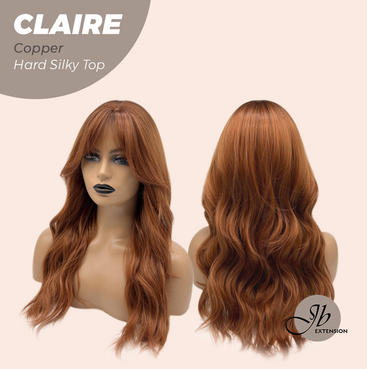 JBEXTENSION 22 Inches Scalpiana Copper 3.5X4 Hard Silky Top Natural Scalp Effect Women Wig with Bangs CLAIRE SILKY TOP - COPPER