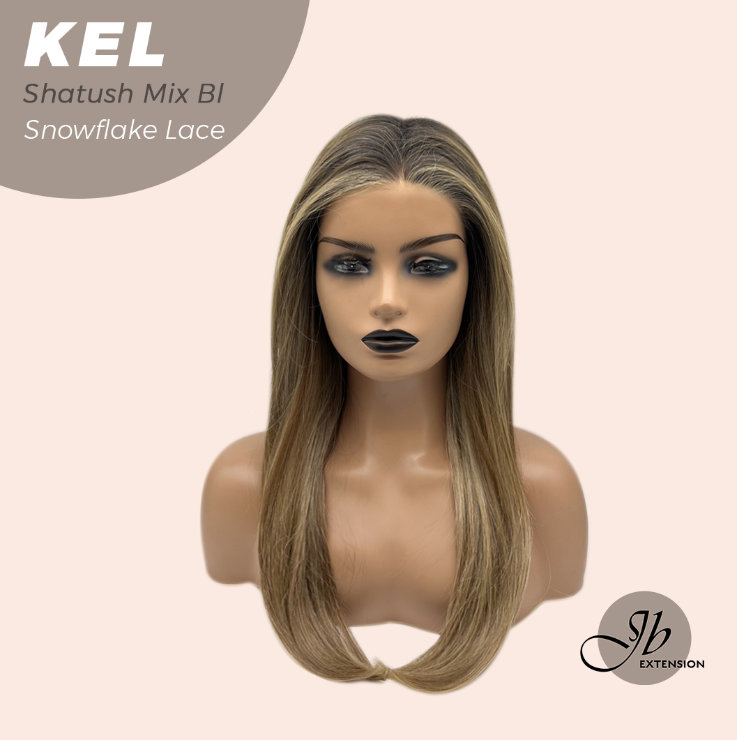 JBEXTENSION 22 Inches Shatush Mix Blonde Pre-Cut Snowflake Lace Frontlace Glueless Wig KEL SHATUSH MIX BLONDE【PERMATEASE】【BENDY EAR TABS】- M/L