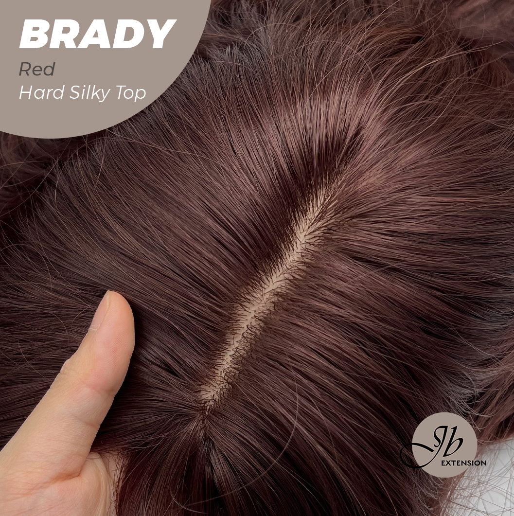 JBEXTENSION 12 Inches Scalpiana Wave Red 3.5X4 Hard Silky Top Natural Scalp Effect Wig with Bang BRADY RED