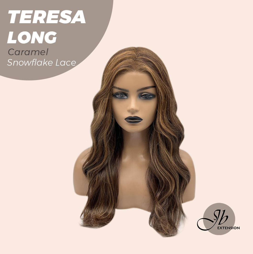 JBEXTENSION 22 Inches Long Caramel Pre-Cut Snowflake Lace Frontlace Glueless Wig TERESA LONG CARAMEL【PERMATEASE】【BENDY EAR TABS】- M/L