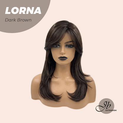 [FINAL SALE] HOT OF SEASON -18 Inches Dark Brown Curly Women Fashion Full Machine Wig With Bangs LORNA DARK BROWN【PLUS PERMATEASE】【BENDY EAR TABS】