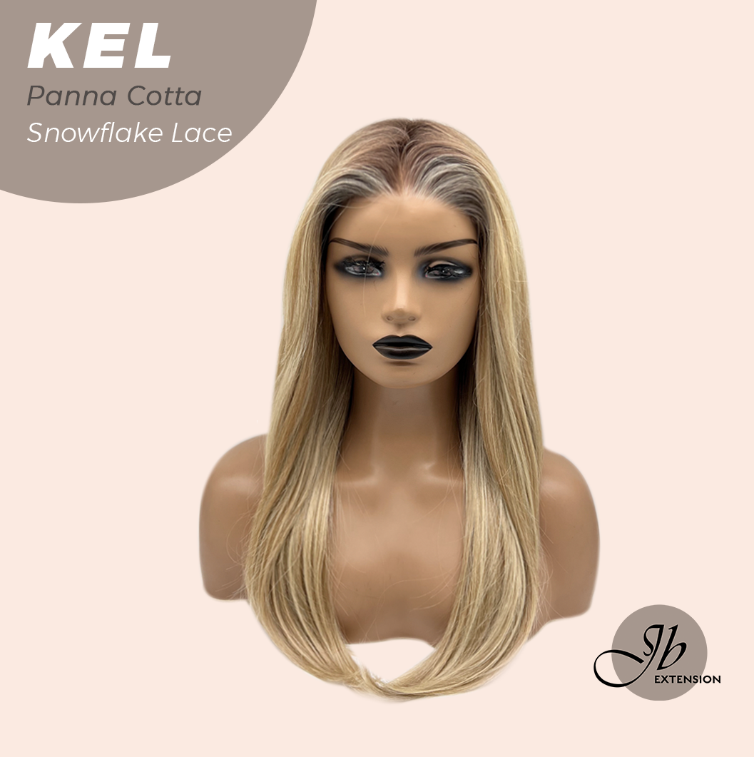 JBEXTENSION 22 Inches Panna Cotta Pre-Cut Snowflake Lace Frontlace Glueless Wig KEL PANNA COTTA【PERMATEASE】【BENDY EAR TABS】- M/L
