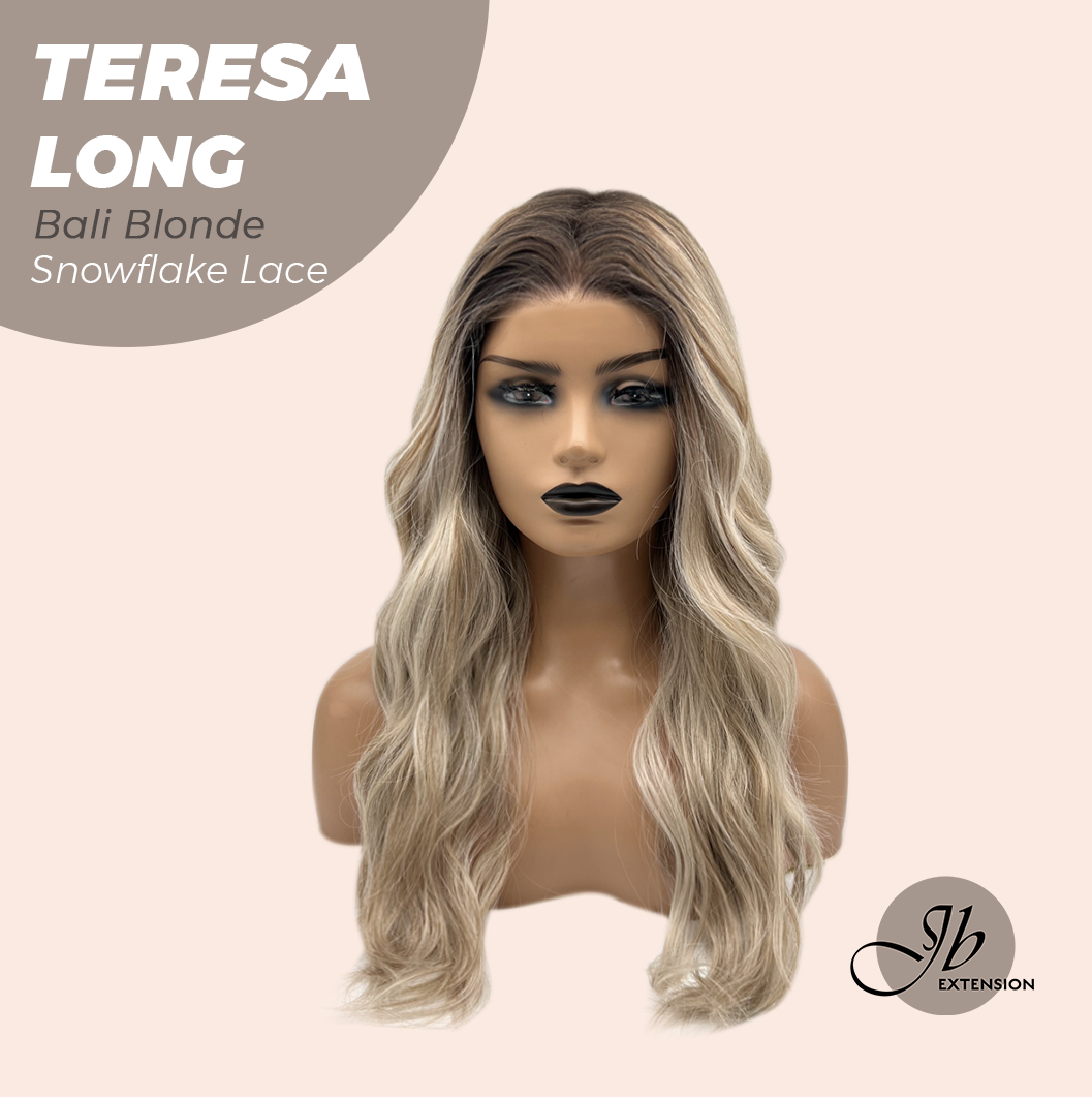 JBEXTENSION 22 Inches Long Bali Blonde Pre-Cut Snowflake Lace Frontlace Glueless Wig TERESA LONG BALI BLONDE【PERMATEASE】【BENDY EAR TABS】- S/M