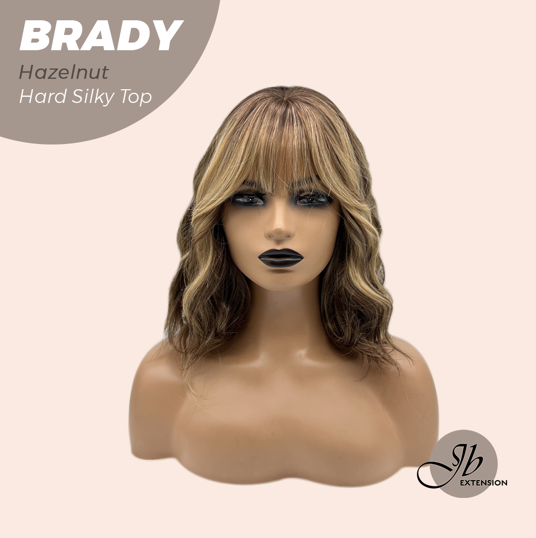 JBEXTENSION 12 Inches Scalpiana Wave Hazelnut 3.5X4 Hard Silky Top Natural Scalp Effect Wig with Bang BRADY HAZELNUT
