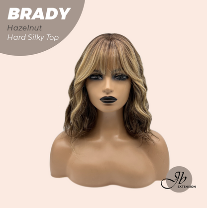 JBEXTENSION 12 Inches Scalpiana Wave Hazelnut 3.5X4 Hard Silky Top Natural Scalp Effect Wig with Bang BRADY HAZELNUT